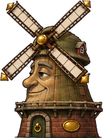 The Windmill Giant, a smiling windmill with a face in its wooden cap