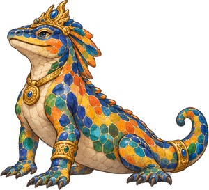 The Mosaic Salamander, a salamander covered in bright glazed tile pieces