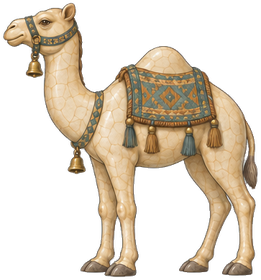The Camel, with a woven saddle cloth and tassels