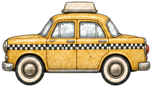 The Taxi, a yellow cab with a checkered stripe