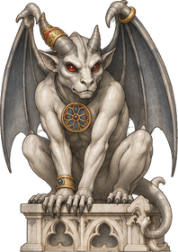 The Stryge, a stone gargoyle with bat wings, crouched on its plinth