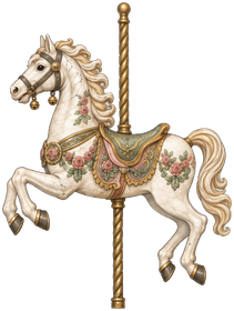 The Carousel Horse, a painted carousel horse on its brass pole