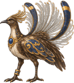 The Lyrebird, its lyre-shaped tail fanned out